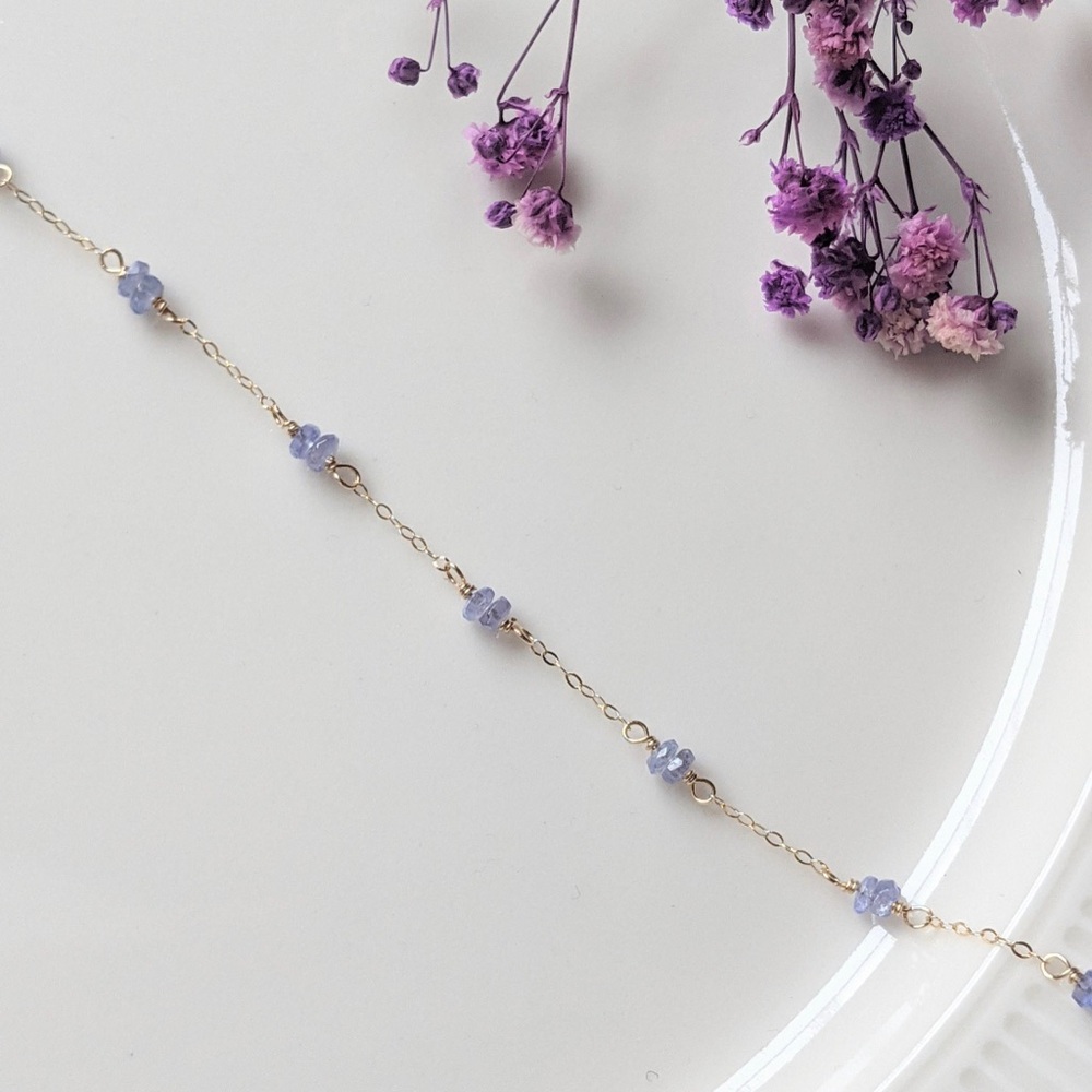 Tanzanite Bracelet Gold beaded chain bracelet - Picture 2 of 5